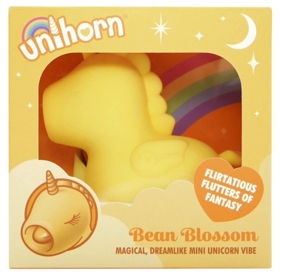 Unihorn Bean Blossom stymulator w kształcie jednorożca, podwójny silnik, silikon, fioletowy
