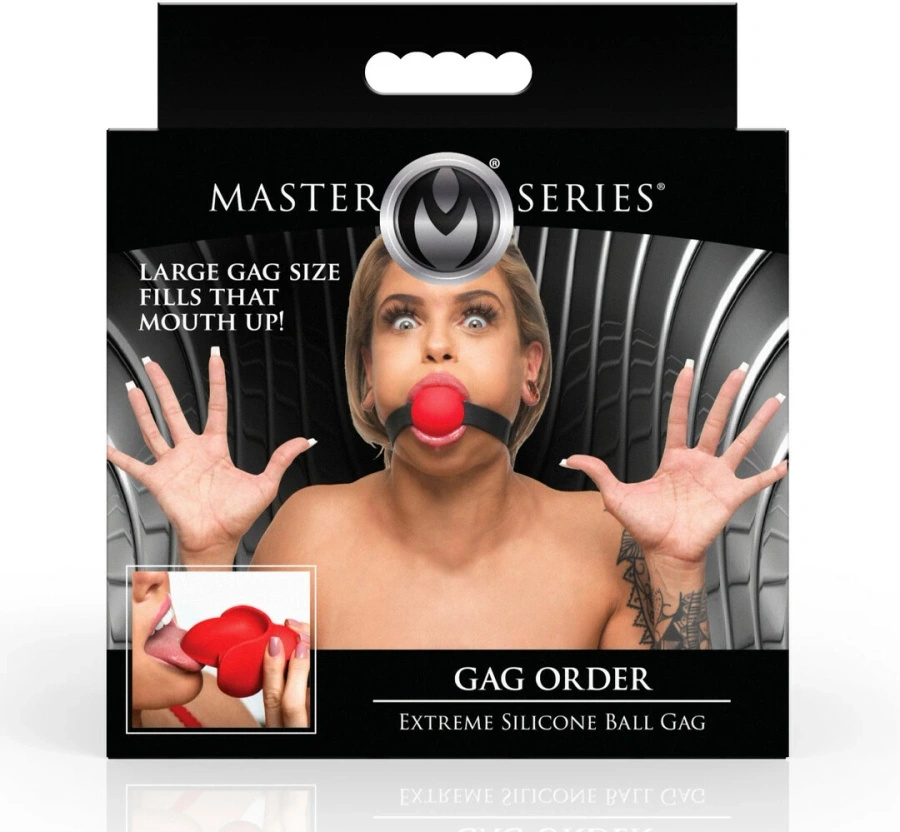 XR Brands Gag Order Extreme – knebel silikonowy z regulowanym paskiem, czerwony
