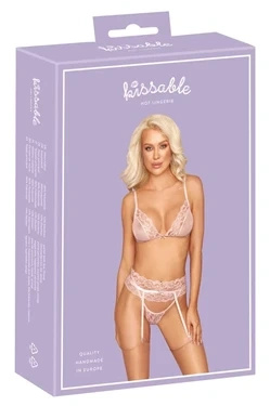 Kissable komplet bielizny koronkowej Rose L/XL z pasem do pończoch