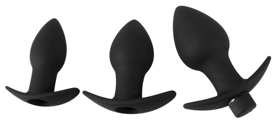 Black Velvets zestaw 3 korków analnych z wibracją, silikon, czarny