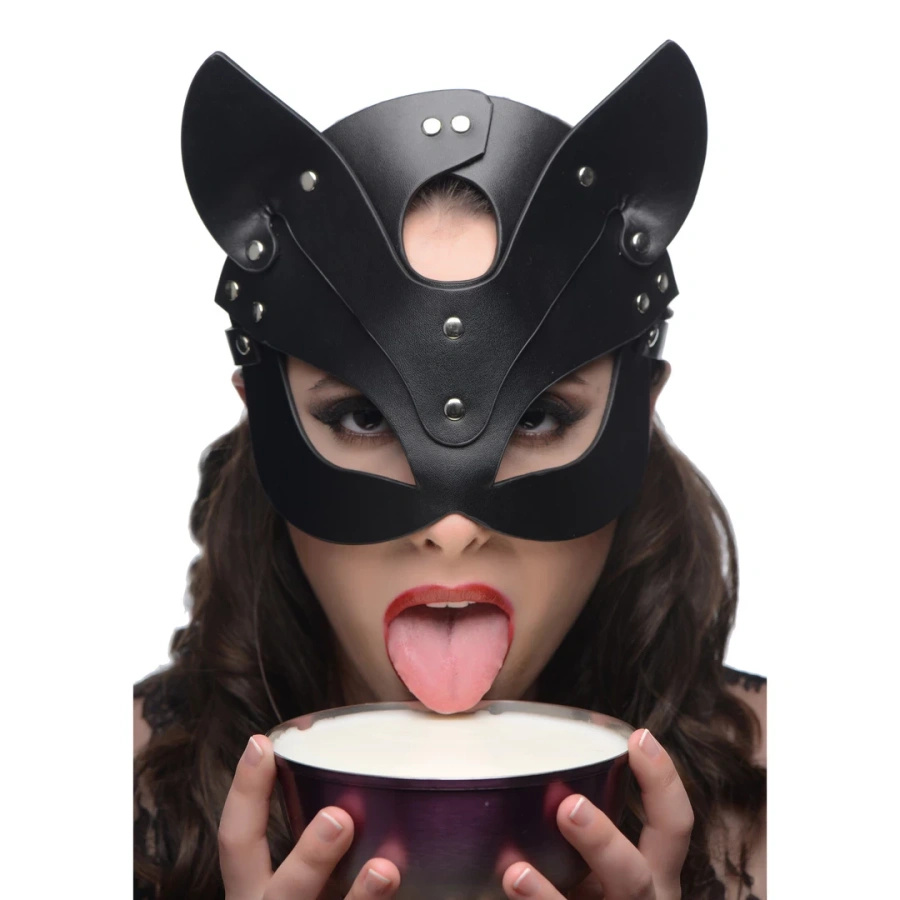 XR Brands Naughty Kitty maska kotka z regulowanym paskiem, czarna