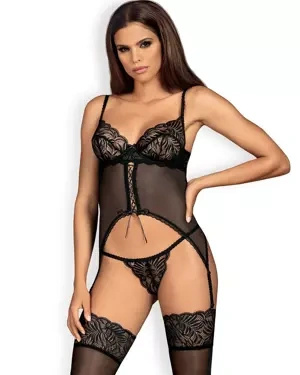 Contica gorset i stringi czarny Obsessive