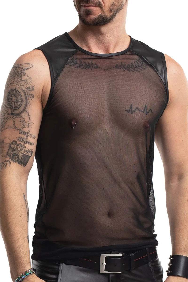 T-shirt Siateczkowy Z Ramionami Wetlook Tiziano Czarny Regnes