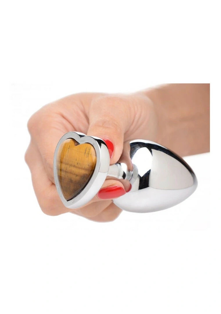 XR Brands korek analny ozdobny z tygrysim okiem, duży, aluminium, brązowy
