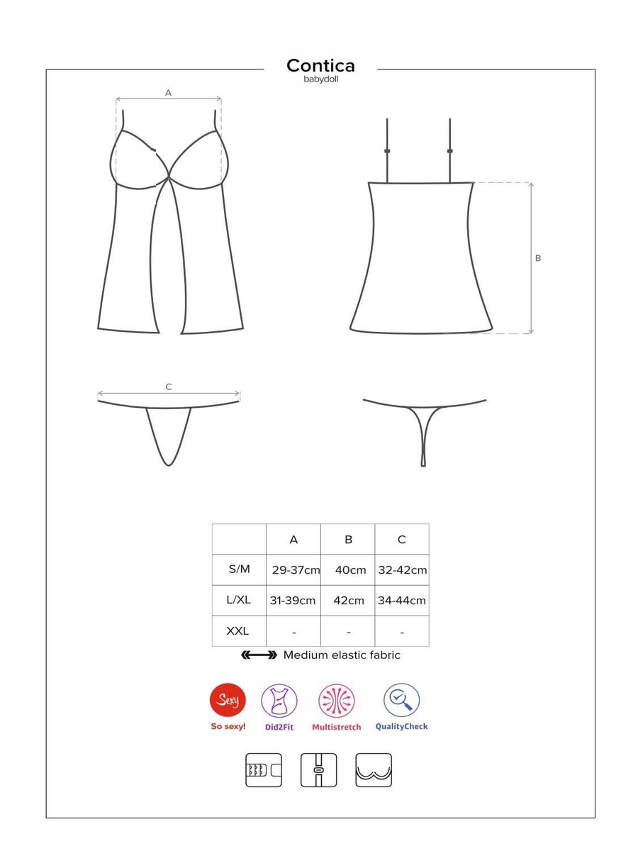 Contica babydoll i stringi czarne Obsessive