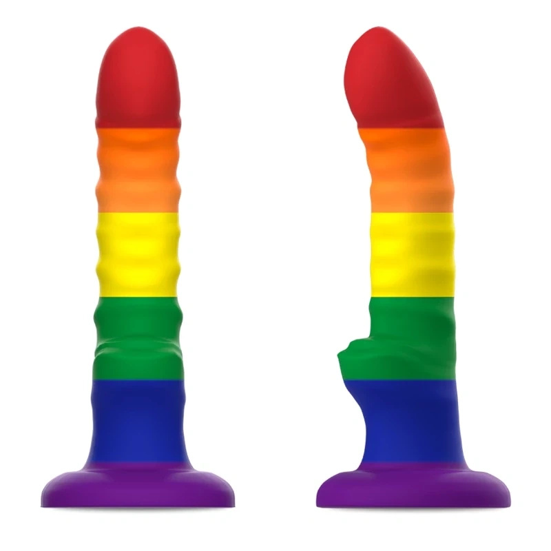 MYTHOLOGY Colby Pride M – dildo silikonowe z przyssawką, tęczowe