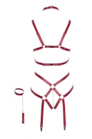 Bad Kitty body z czerwonych pasków w formie uprzęży, otwarte, S/M, z kajdankami