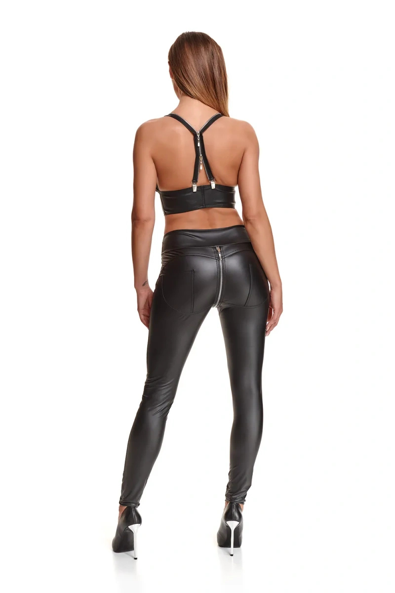 Legginsy Wetlook Ze Srebrnym Zamkiem Maddalena Czarne Demoniq