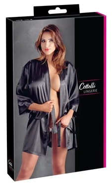 Cottelli Lingerie szlafrok satynowy z koronką, czarny S/M