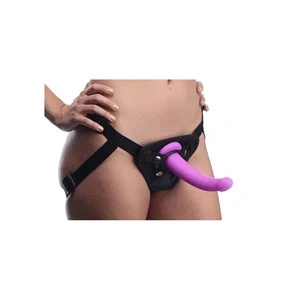 XR Brands G-Spot Purple zakrzywiony strap-on z uprzężą, silikonowy, 18 cm, fioletowy