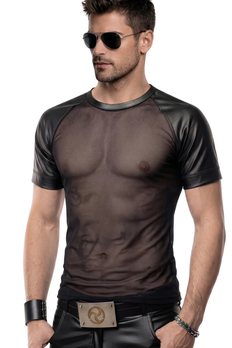 T-shirt Raglan Z Siateczki Z Wykończeniami Wetlook Yans Czarny Regnes