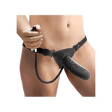 XR Brands nadmuchiwany strap-on z regulowaną uprzężą T-back i pompką, czarny