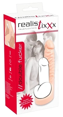 Realistixxx Double Fucker pierścień elastyczny z nakładką 18 cm, cielisty