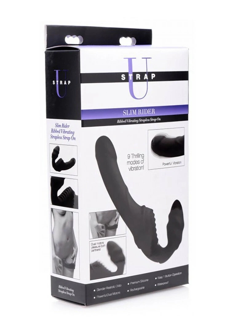XR Brands Slim Rider dwustronny żebrowany wibrator strapless z dwoma silnikami