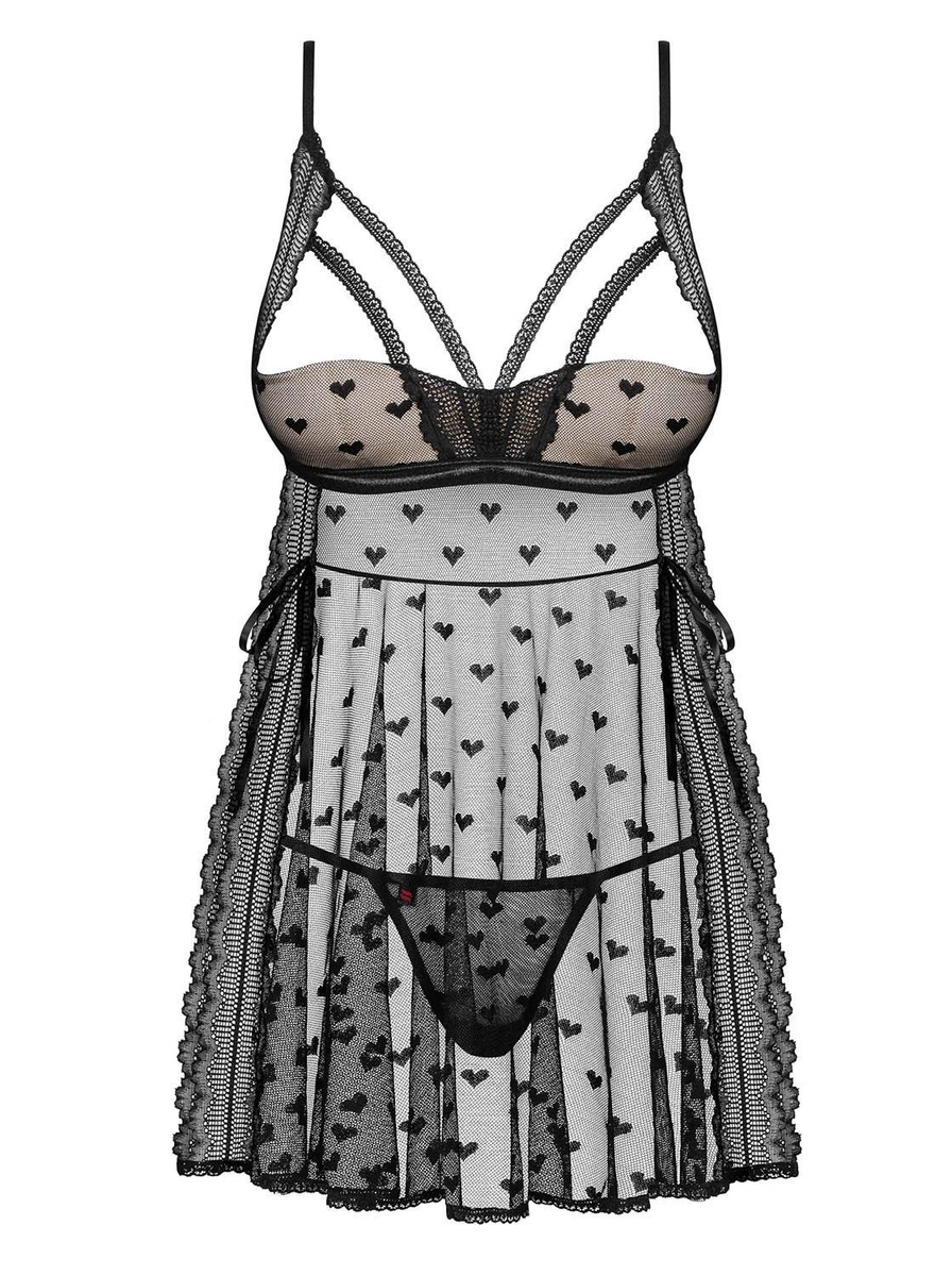 Heartia babydoll i stringi kolor: czarny - wyjątkowa noc Obsessive
