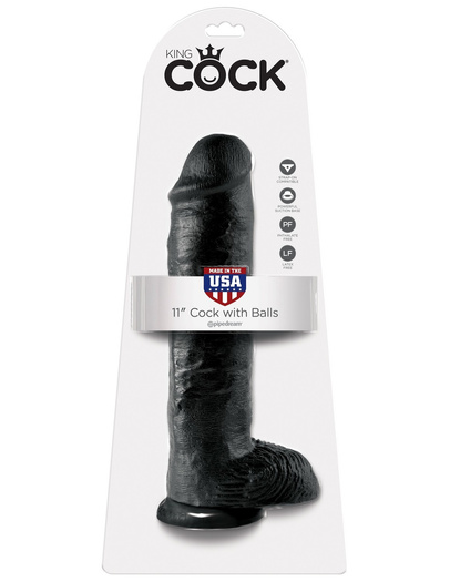 11' Cock With Balls Black Dildo Z Jądrami Czarne 28 Cm King Cock