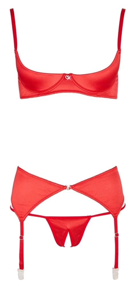Cottelli Lingerie zestaw satynowy czerwony 3-częściowy 80C/M