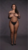 Le Désir by Shots bodystocking XL-4XL z długim rękawem, siateczka, czarny