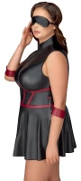 Cottelli Bondage Plus sukienka czarna matowa z czerwonymi wstawkami i mankietami, XL