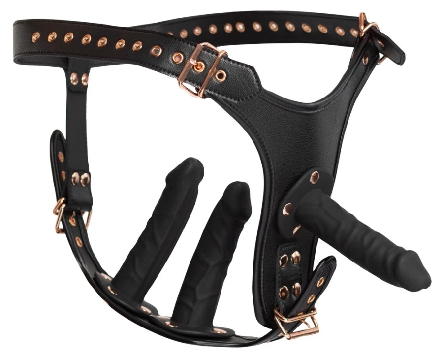 Bad Kitty Strap-On 3D z trzema elementami silikonowymi, czarne, S/M