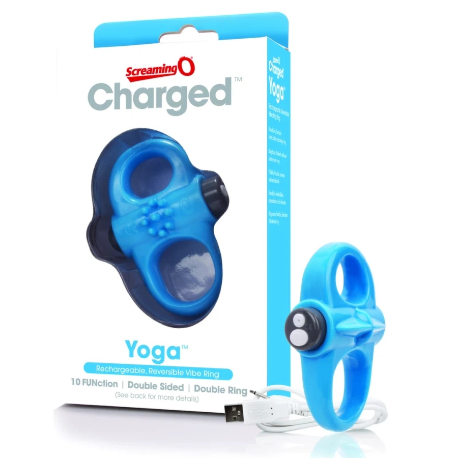 The Screaming O Charged Yoga Blue – pierścień wibrujący, 10 trybów, niebieski