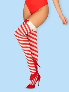 Kissmas świąteczne pończochy - czerwone - Obsessive