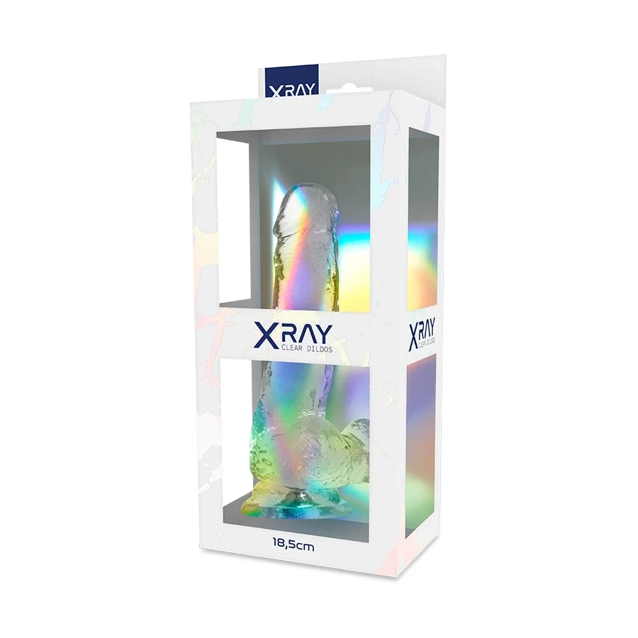 XRAY Clear dildo żelowe 18,5 cm, transparentne, z kulkami, przyssawka
