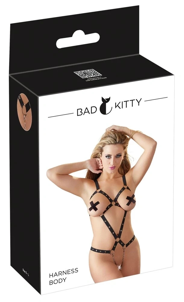 Bad Kitty body paskowe z łańcuszkami, czarne, S-L