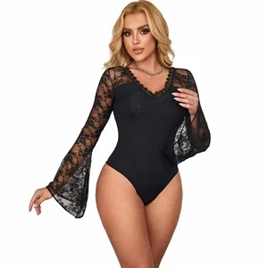 Subblime body damskie w kwiatowy wzór, z długim rękawem, S/M, czarne