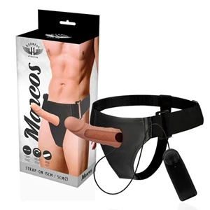 Harness Attraction wydrążony strap-on z uprzężą i wibracją 15 cm, naturalny, TPR
