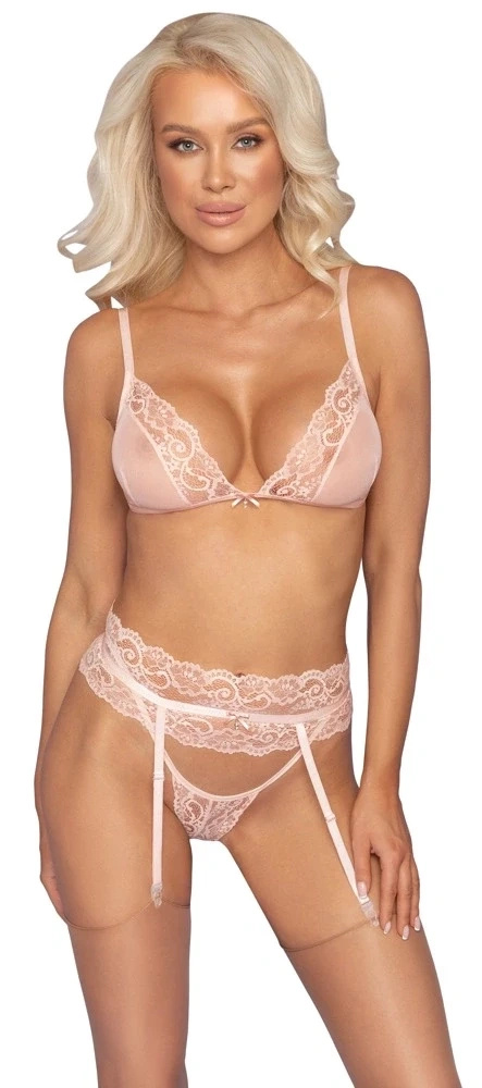 Kissable komplet bielizny koronkowej Rose L/XL z pasem do pończoch