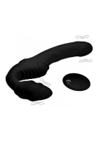 XR Brands Pro Rider dwustronny strap-on bez uprzęży z wibracją i pilotem, czarny