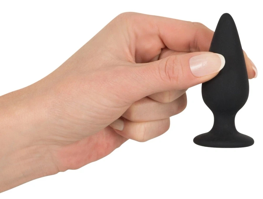 Black Velvets korek analny stożkowy silikonowy mały 7,8 cm, czarny