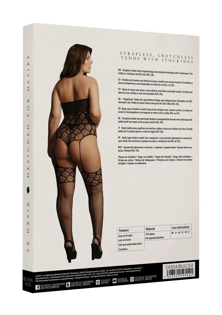 Le Désir Body Plus Size z otwartą częścią dolną i pończochami XXL-5XL