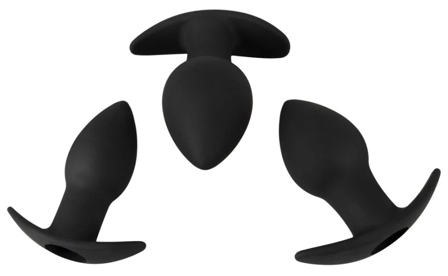 Black Velvets zestaw 3 korków analnych z wibracją, silikon, czarny