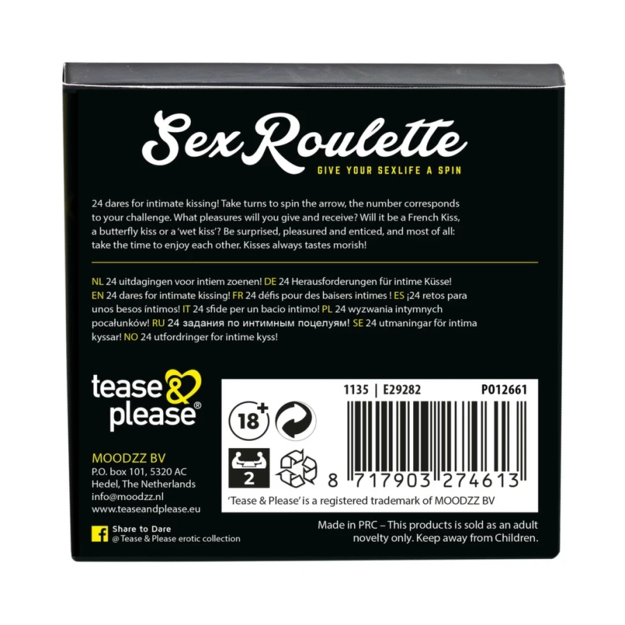 Tease and Please Sex Roulette Kiss gra dla par, 24 wyzwania, 12 x 12 cm