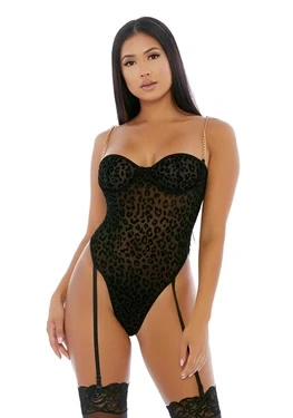 Forplay Body Chain Your Mind XL body z siateczki w panterkę, złote detale