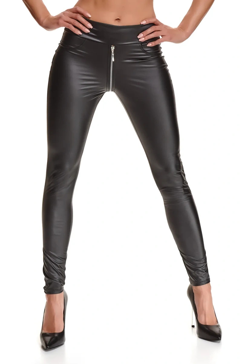 Legginsy Wetlook Ze Srebrnym Zamkiem Maddalena Czarne Demoniq