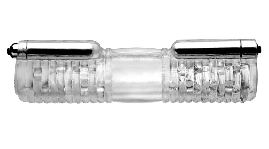 XR Brands masturbator podwójny z wibracją, przezroczysty