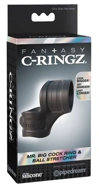 Fantasy C-Ringz pierścień silikonowy z obręczą na jądra czarny 7,5 cm