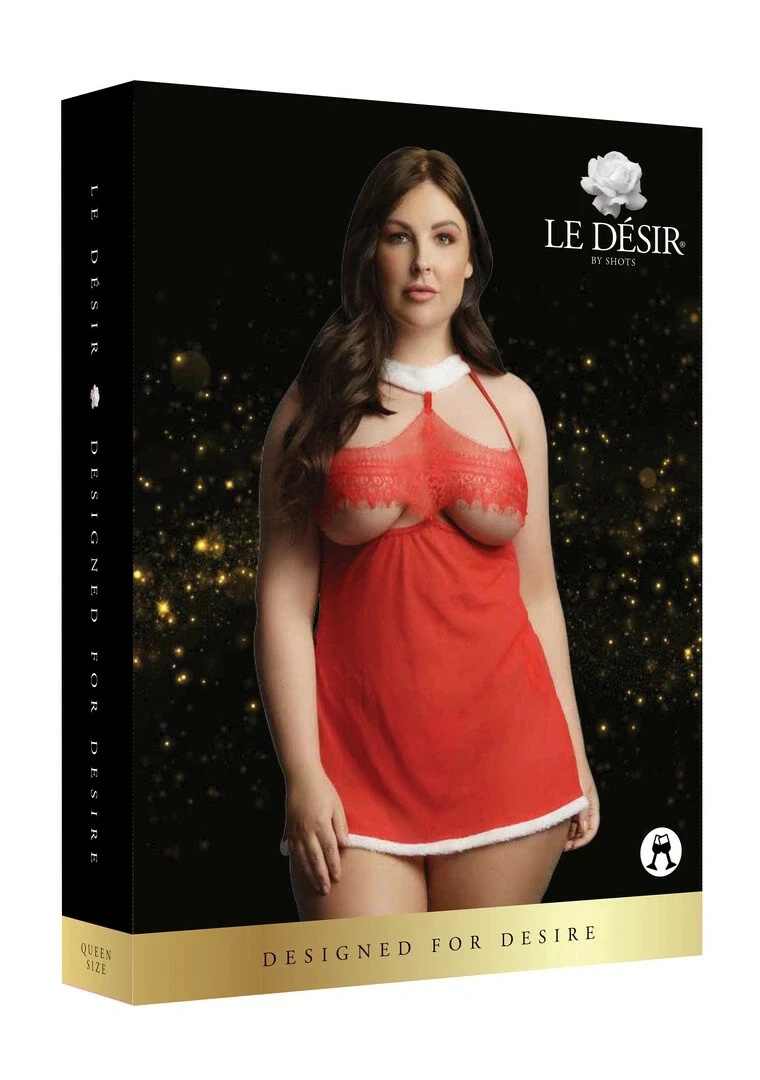 Le Désir Merry Plus Size komplet babydoll z wiązaniem i stringi, czerwony, 1X-3XL