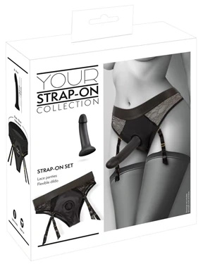 You2Toys Your Strap-On – majtki na szelkach z silikonowym dildo 17,5 cm, czarne