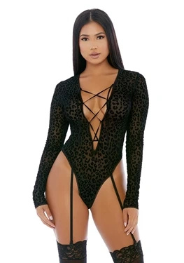 Forplay Feline XL body z długim rękawem i nadrukiem geparda