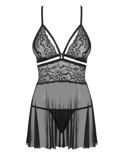 Komplet 838-BAB-1 babydoll i stringi - czarny - Obsessive