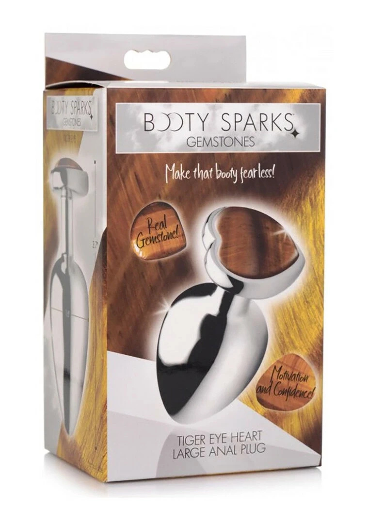 XR Brands korek analny ozdobny z tygrysim okiem, duży, aluminium, brązowy