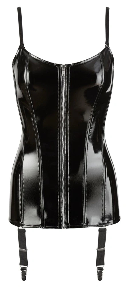 Black Level gorset z zamkiem, czarny z połyskiem, regulowane ramiączka, XL