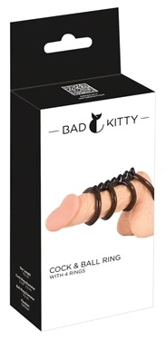 Bad Kitty Kwartet zestaw 4 pierścieni TPE połączonych prętem, czarny