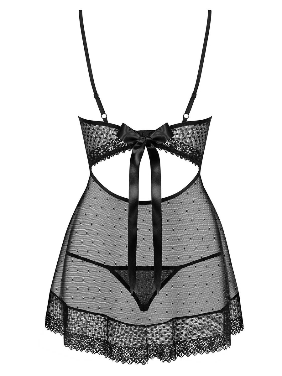 817-BAB-1 babydoll i stringi – czarne – uczta dla zmysłów Obsessive