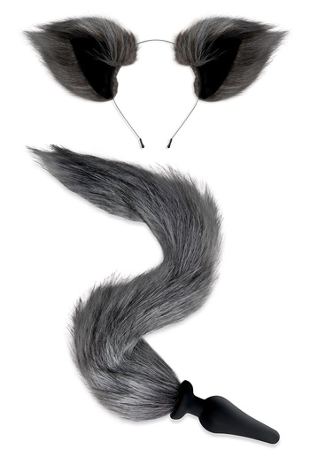 Zestaw Lis Korek Analny I Uszy Plug Grey Fox Tail Set Whipsmart