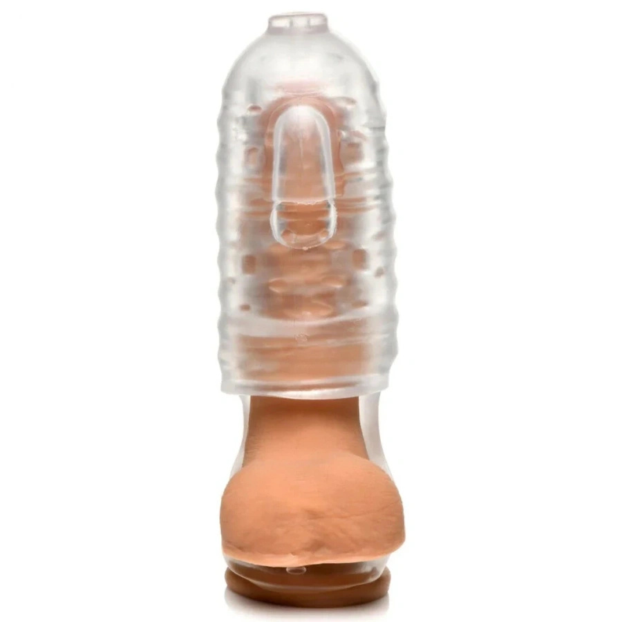 XR Brands Milker masturbator TPE z miejscem na jądra, przezroczysty